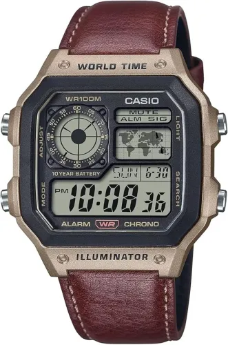 Relógio Casio Illumitator Sport World Map AE-1200whl - 5avdf Preto Marrom Digital