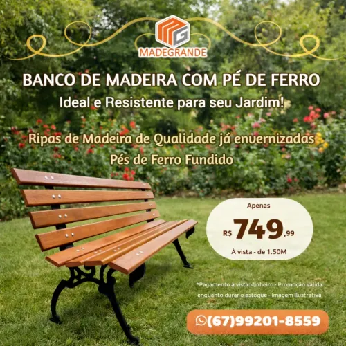 Banco em Madeira com Pés de Ferro