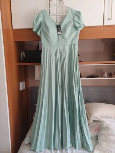 vestido elae plissado verde g