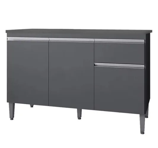 Balcão Gabinete 3 Portas Para Pia Tatiane 120cm Cinza com Tampo