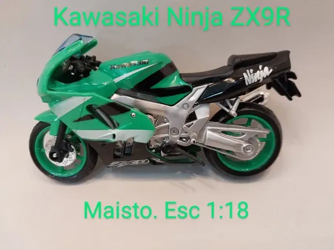 Miniatura Maisto<br>Esc 1:18-Metal Moto Kawasaki Ninja ZX9R Verde