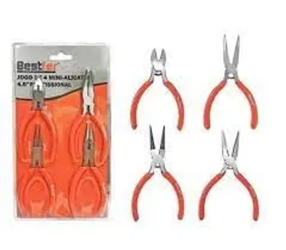 Kit Jogo De 4 Mini Alicates 4,5 Polegadas Profissional Com Mola - Bestfer
