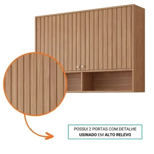 Armário Aéreo 100%MDF 120cm 2 Portas Divina  Freijó **novo na caixa**