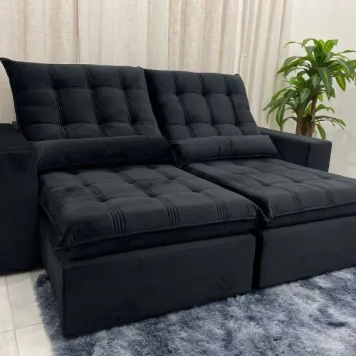 Sofá Retrátil Reclinável Porto Seguro 2.30m - Preto Veludo l54