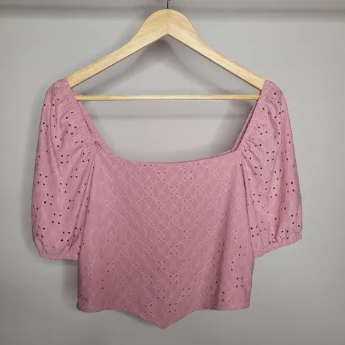 Top feminino rosa manga bufante- Tamanho GG