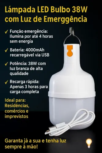 Lâmpada de Emergência  LED Recarregável USB , frete grátis