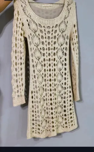 Vestido tipo Crochê Creme Delicado Aquamar