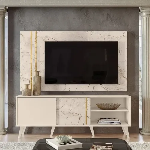 Rack com Painel Treviso  Calacata/Off White