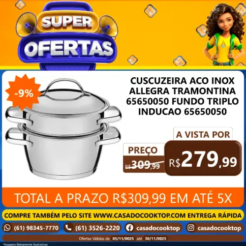 Cuscuzeira Aco Inox Allegra Tramontina Fundo Triplo Inducao 65650050