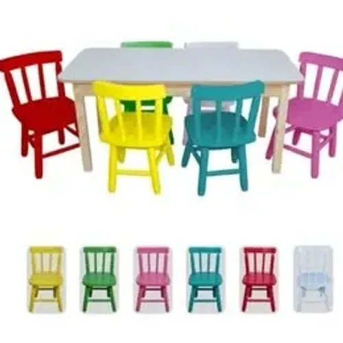 Mesa Infantil Com 6 Cadeira Madeira Educativa Para Crianças
