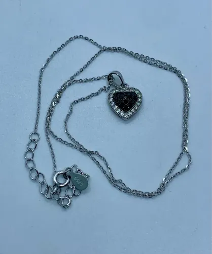 Colar Prata 925 Coração com Pedras