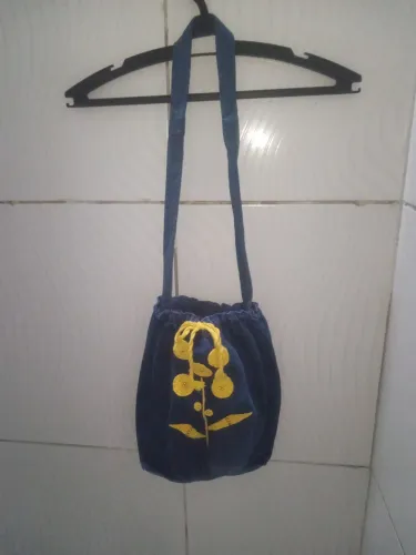Bolsa de Ombro Jeans Azul Escuro Artesanal Feminino