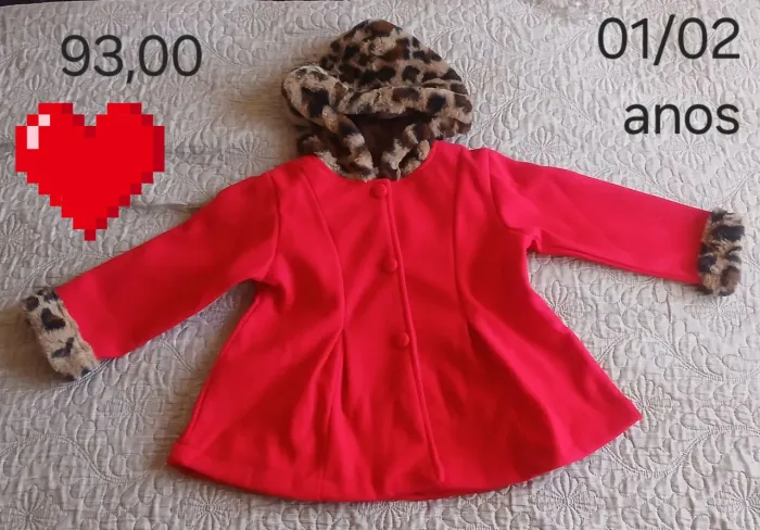 Casaco vermelho com capuz de oncinha 1/2 anos