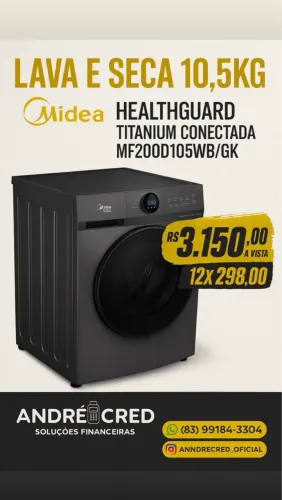 Lava e Seca Midea 10,5kg titanium conectada Wi-Fi 
