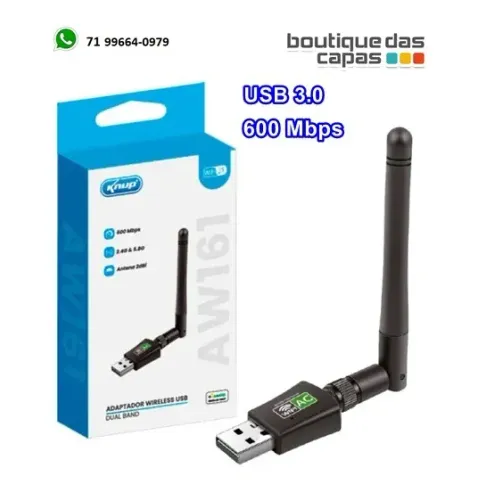 Adaptador Wifi para PC notebook USB 3.0 600 Mbps Wireless KP-AW161 1 antena