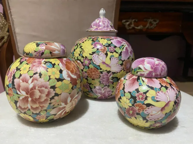 Kit de 3 potiches chineses tema floral