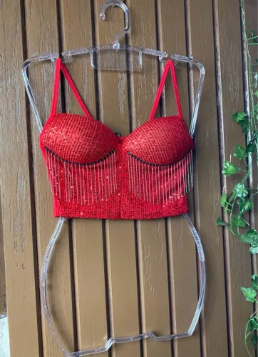 Cropped Vermelho com Brilho e Strass