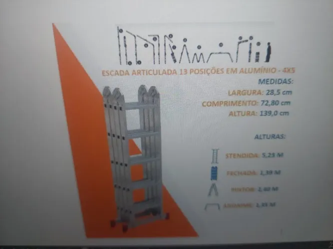 Escada Articulada em Alumínio 13 Posições 5x4 = 20 Degraus