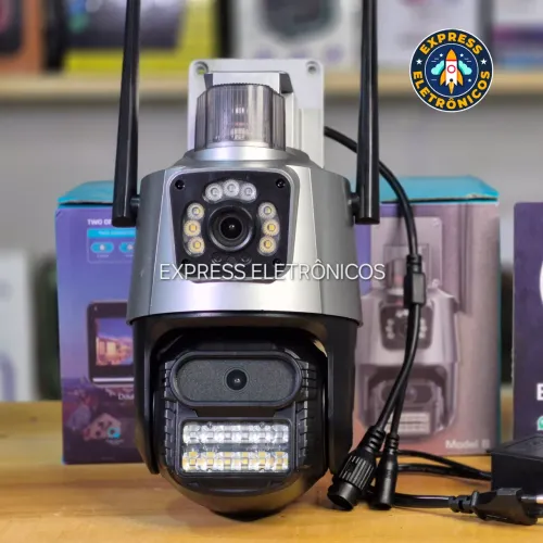 CAMERA DE SEGURANÇA POLICIAL 2 LENTES COM SIRENE WIFI VISAO NOTURNA COMPLETA NOVA