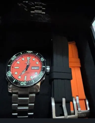 Orient poseidon laranja com cx ,nf e pulseiras extras (lançamento)