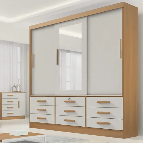 Guarda-Roupa 3 Portas Meridian 2,00 m Cinamono/Off White tt443