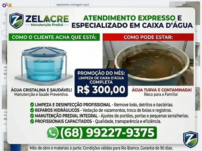 IMPEZA DE CAIXA D'ÁGUA E SERVIÇOS HIDRÁULICOS - ZELACRE