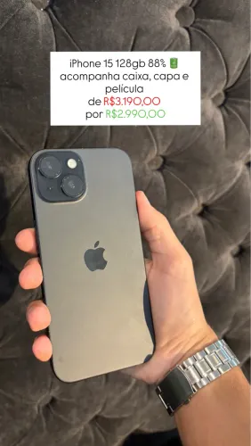 iPhone 15 128gb Preto - 88% ? Sem marcas de uso
