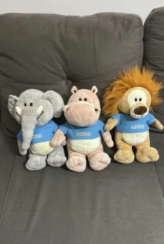PELÚCIAS ORIGINAIS NESTLÉ - ELEFANTE, HIPOPOTÁMO E LEÃO