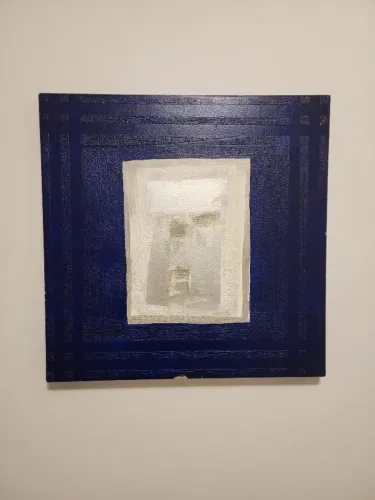Par de Quadros Decorativos Abstratos Azul e Prata (50x50) - Assinados