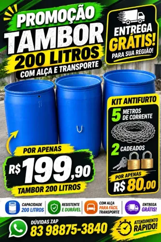 Tambor para lixo predial gigante cap. 260 litros entrega grátis