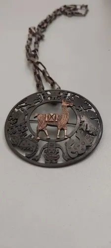 Jóia Peruana Vintage - prata 925 - colar + medalhão/broche