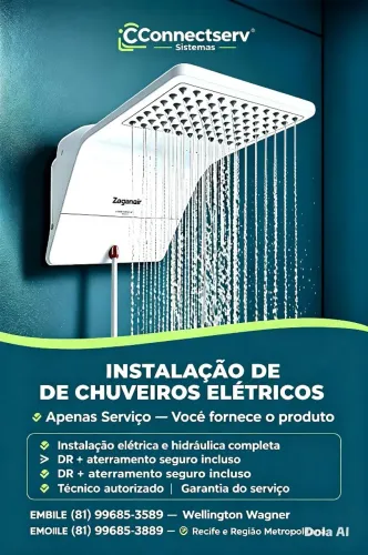 Instalação de chuveiros elétricos.