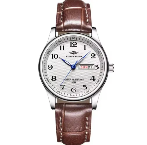 Relógio de Pulso Com Pulseira de Couro Marrom Caixa Branca Numeral Cardinal Quartzo