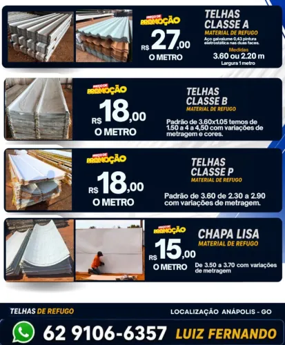 Promoção telhas e tapumes