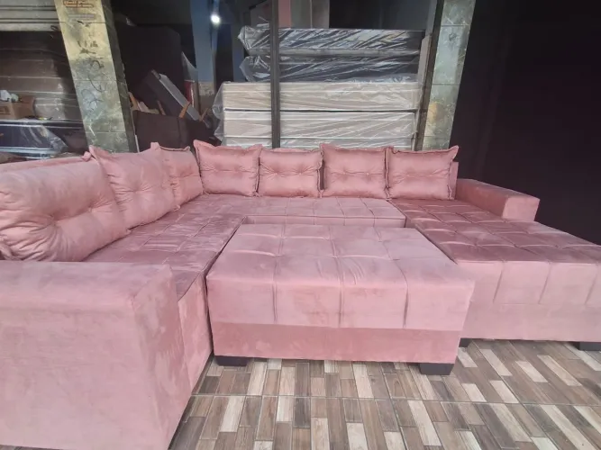 Sofá L rosa goiaba a pronta entrega