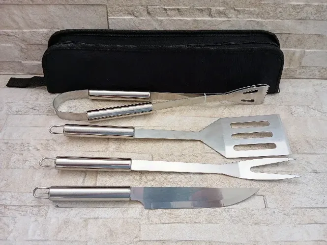 Kit Para Churrasco 4 Peças Com Estojo Em Aço Inox Churrasco