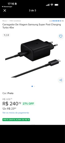 Carregador Samsung original super potente 