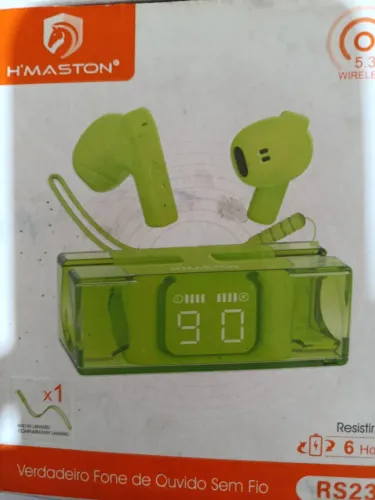 Fone de ouvido sem fio H maston RS23, cor preta.Estojo de carregamento , display digital
