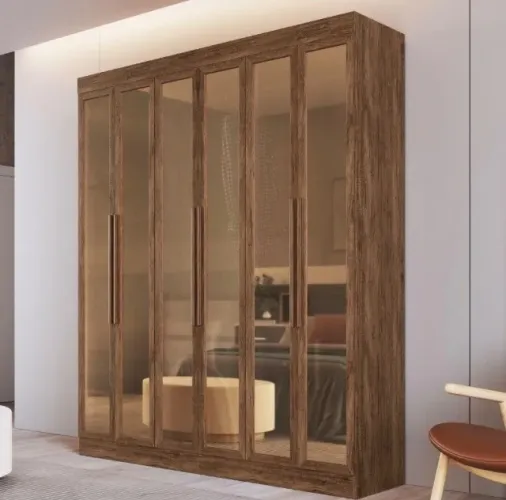 Guarda-Roupa Casal Imperial 6 Portas com Vidro Reflecta Castanho
