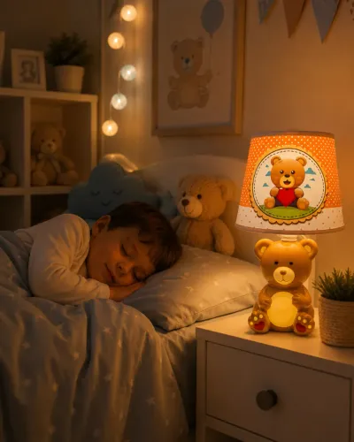 Abajur Novo Infantil Ursinho Cerâmica Premium Bivolt Quarto Bebê Luminária