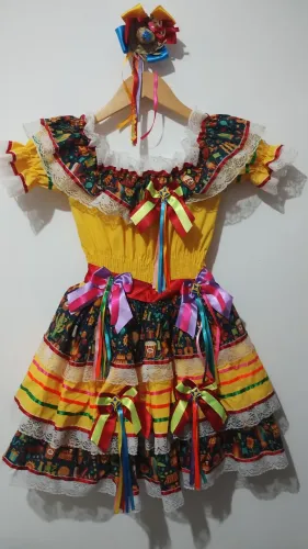 Vestido Junino 6/7 Anos com Acessório do Cabelo 