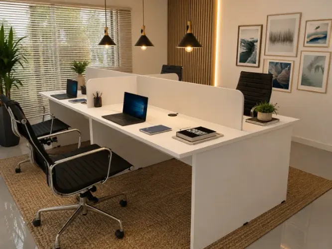 Estação Top White Office Alto Padrão. Com Tomadas: L240cm x P130cm x A74cm