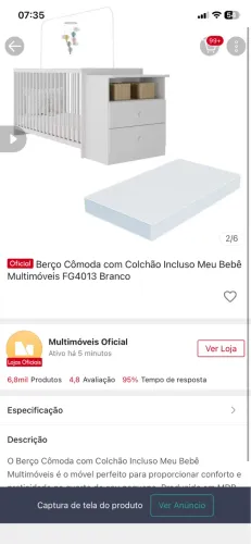Berço + colchão + cômoda
