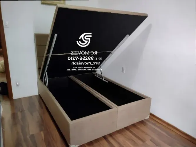 Cama box estruturada Baú Queen 1.58x1.98 Bipartido Blindado com Pistão a Gás
