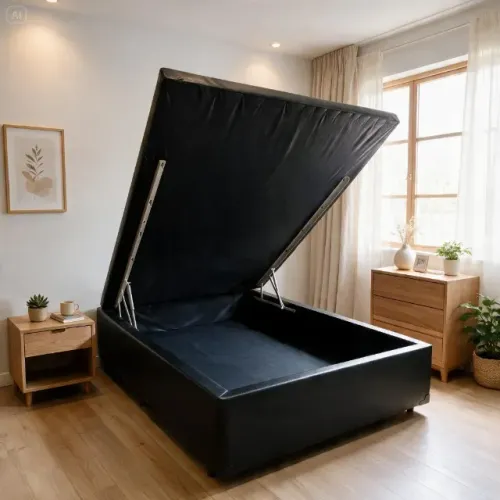 Cama Box Baú Casal 1,38x1,88 Inteiriço Pistão a Gás Suede Bege Durável