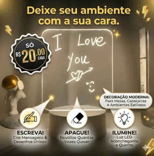 Luminária de Recados LED - Escreva, Apague e Ilumine!