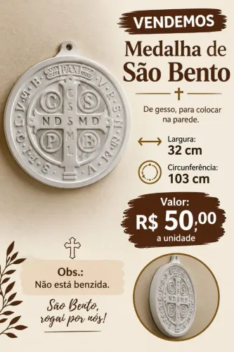 Medalha de são bento de gesso decorativo