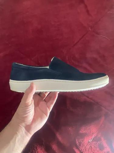 Sapato Slip On Villi One Camurça Azul Marinho Masculino Casual Premium