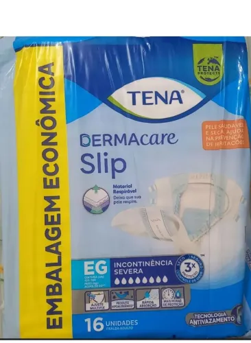 Pacote de Fraldas TENA Dermacare Slip - EG - 16 unidades - Incontinência Severa(NOVAS)
