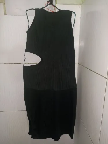 Vestido MIDI Canelado Preto Feminino G 